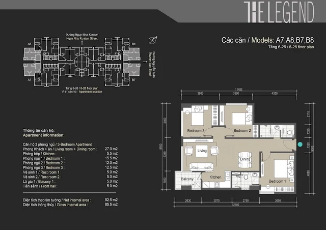 Mặt bằng căn hộ A7 A8 B7 B8 - 85m - The Legend