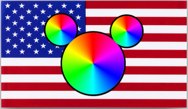 Rainbow Mickey Mouse on an American Flag - by gvan42