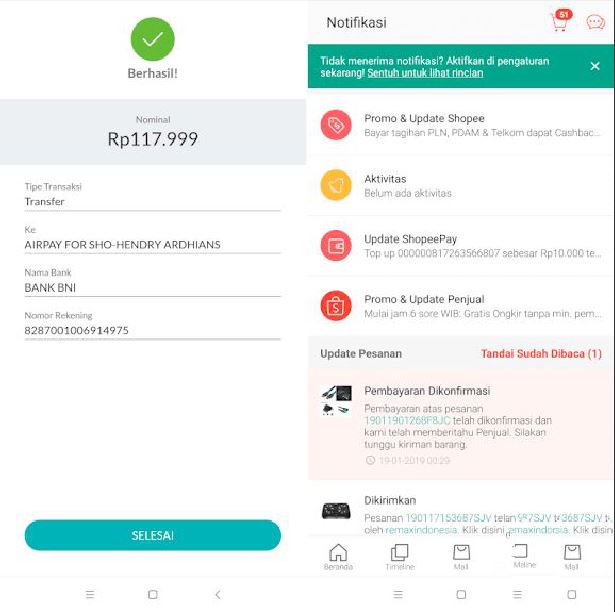 Pembayaran berhasil di OVO
