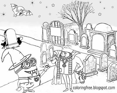 Easy drawing ideas for teenagers despicable me and minion Halloween coloring pages graveyard party