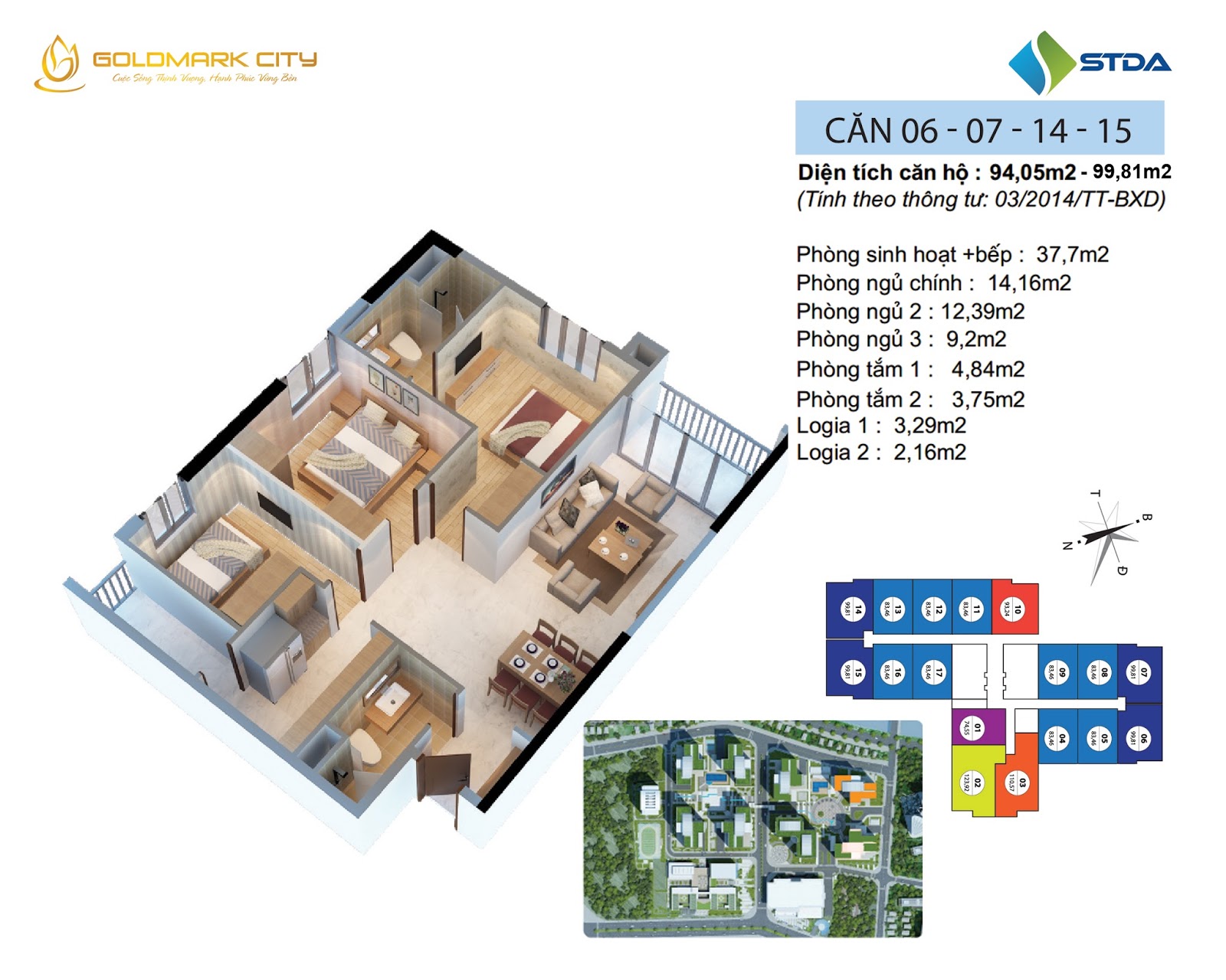 Mặt Bằng 3D Chung Cư Goldmark City Ruby 2