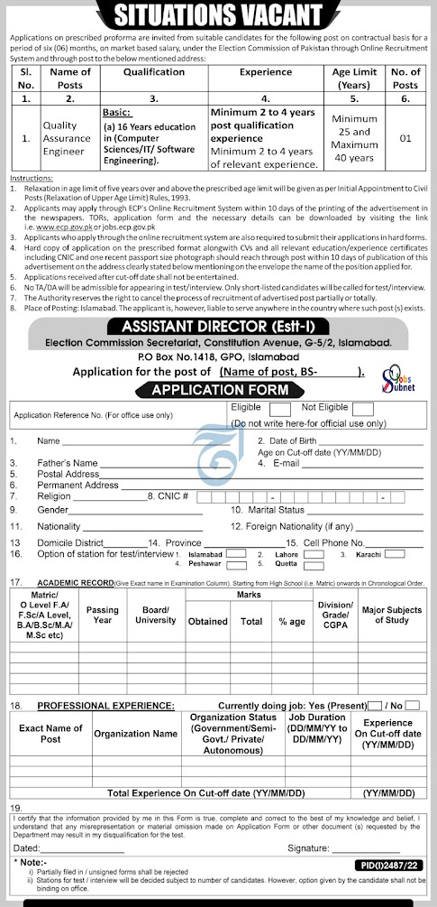 Election Commission of Pakistan ECP Govt Jobs 2022