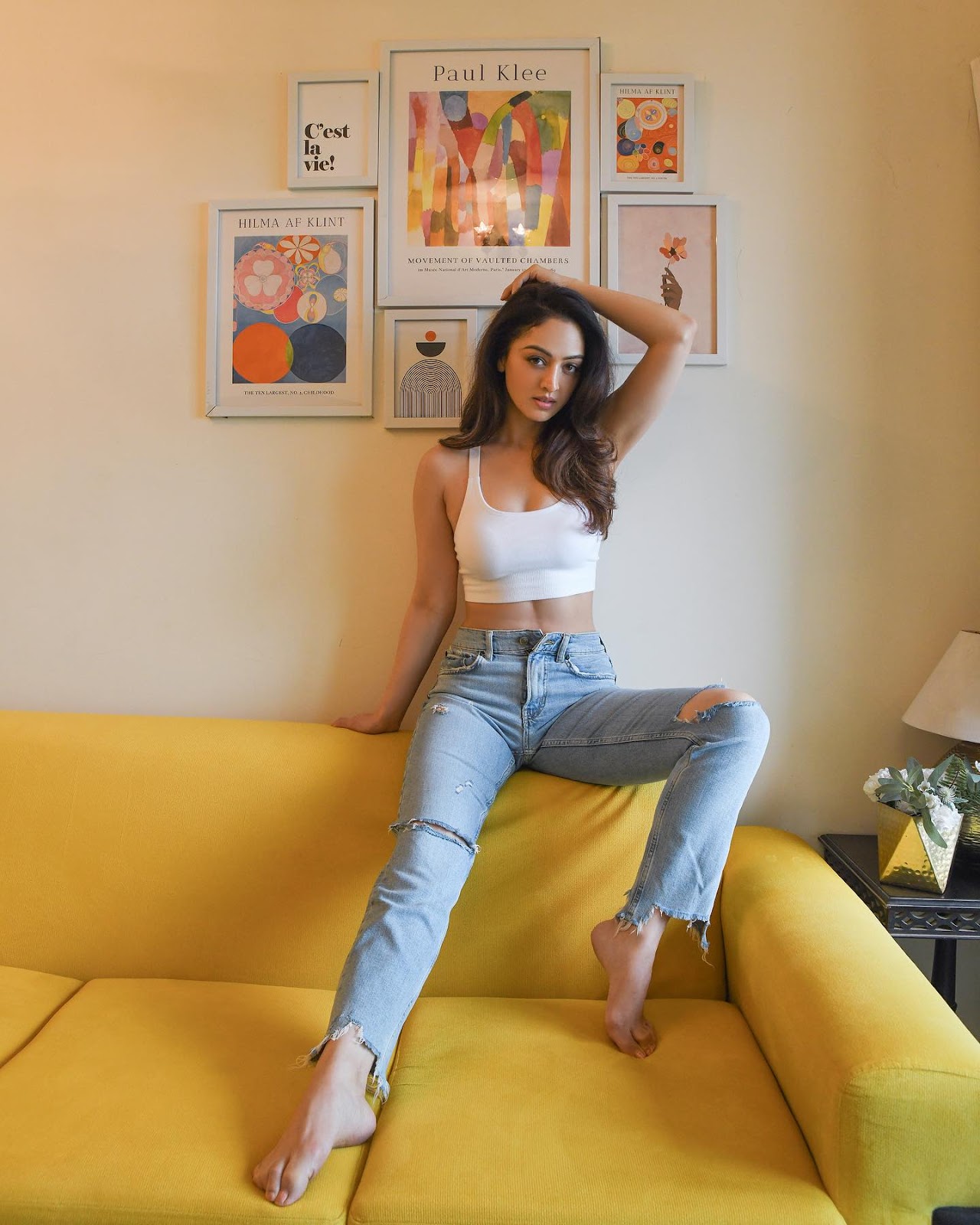 Sandeepa Dhar cleavage white top jeans