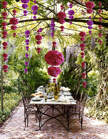 pompoms in a garden wedding