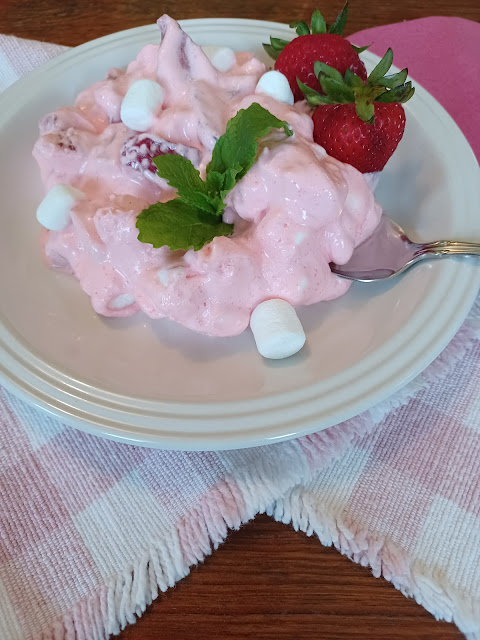 Strawberry Fluffy Cream Dessert at Miz Helen's Country Cottage