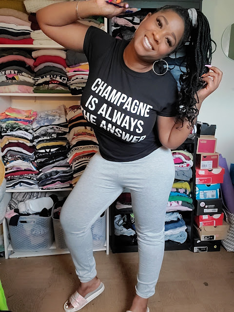 "Champagne is Always the Answer" tee and Joggers from FemmeLuxe