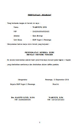Contoh Surat Pernyataan Keaslian Penelitian Karya Tulis