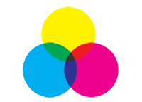 The CMY primary colors, cyan, magenta, and yellow.