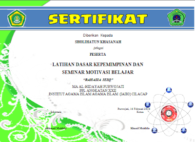 Contoh Sertifikat Seminar Format ms Word - blogger pemula