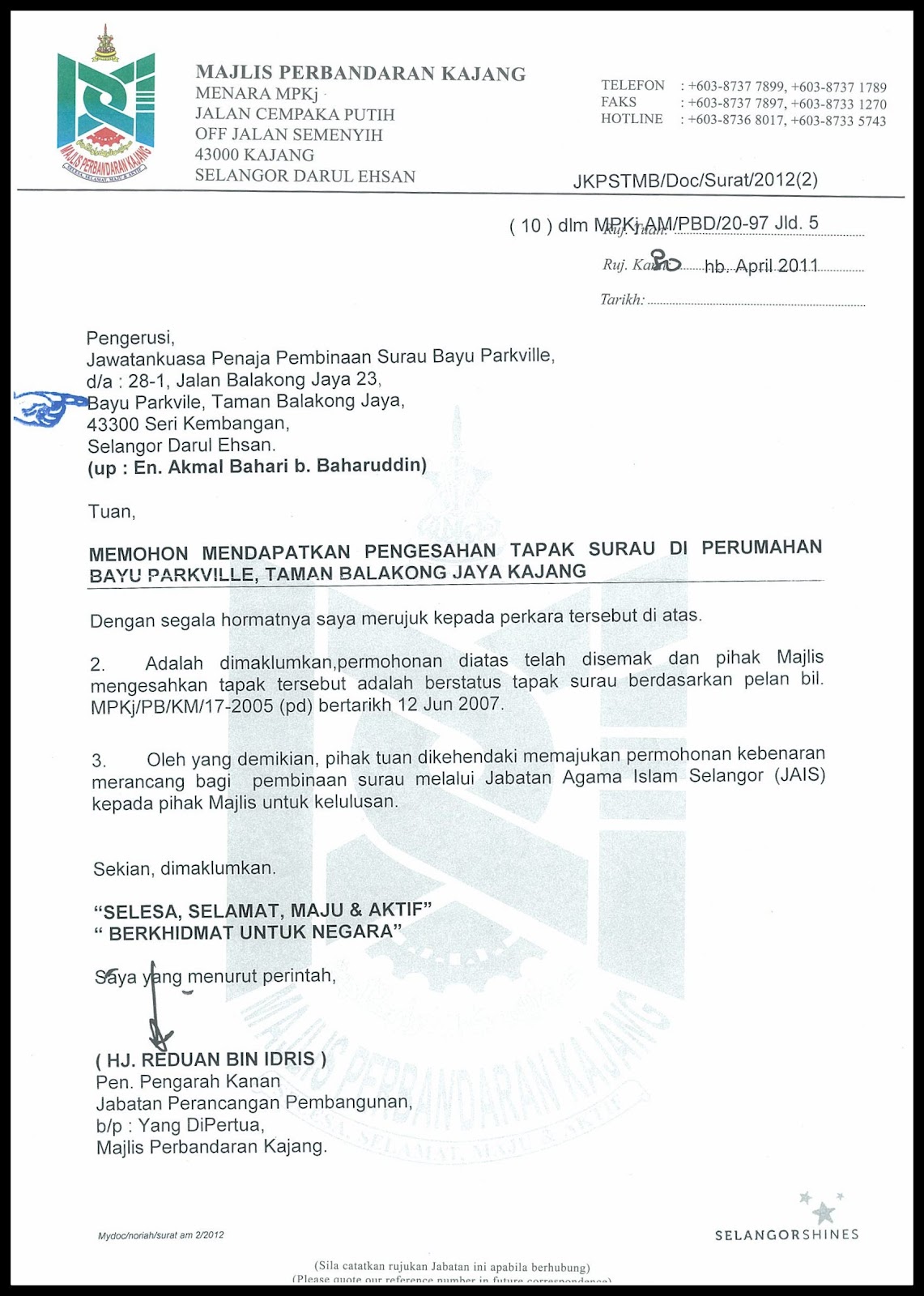 Surat Pengesahan Tapak Surau Dari MPKj ~ Surau @ Bayu 