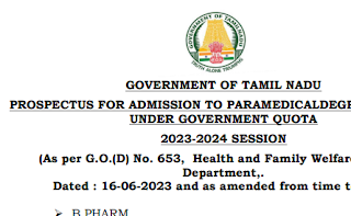 PROSPECTUS FOR ADMISSION TO PARAMEDICAL DEGREE COURSES UNDER GOVERNMENT QUOTA - 2023 - 2024 session - PDF