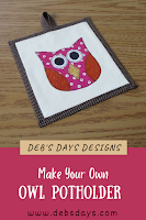 Quilted and appliquéd owl potholder with loop