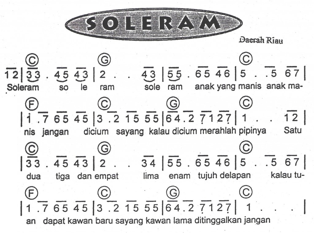 Soleram ~ Notasi Lagu