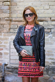 romwe sequin dress, leather motorcycle jacket, Dolce & Gabbana sunglasses, Fashion and Cookies, fashion blogger