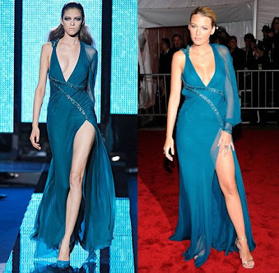 Sultrylook from Blake Lively in Versace Fall 2009 RTW teal blue gown 