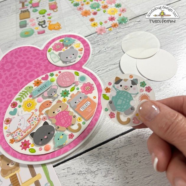 Cat scrapbook album with colorful enamel stickers