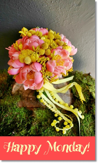 pioner, bukett pioner, pion coral charm, bukett pioner gult, bukett rosa gult, bouquet pink yellow, bouquet coral yellow, bouquwt coral charm, peony coral charm, billy button peonies, craspedia pioner