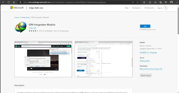 idm integration module microsoft edge extension web page screenshot