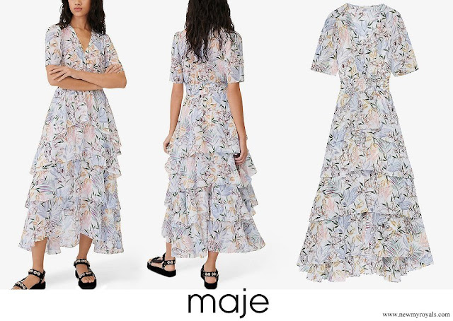 Princess Marie wore MAJE Ruffle Floral-print Crepe Midi Dress