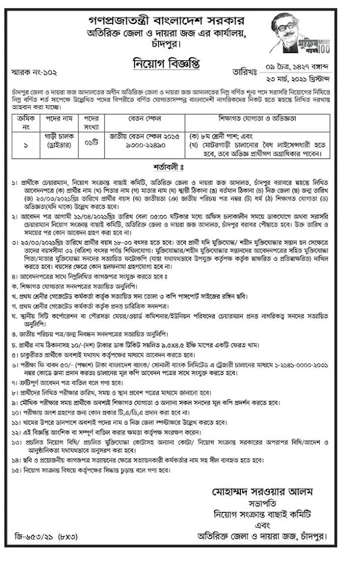 Additional District Judges Office Job Circular 2021