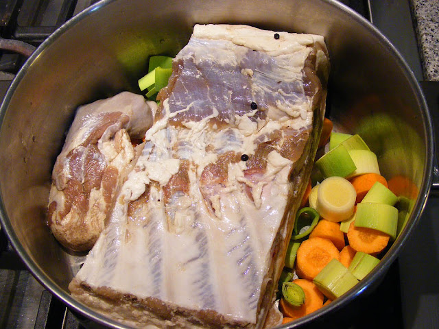 Pickled pork with chunks of vegetable ready to slow cook. Photo by Loire Valley Time Travel.