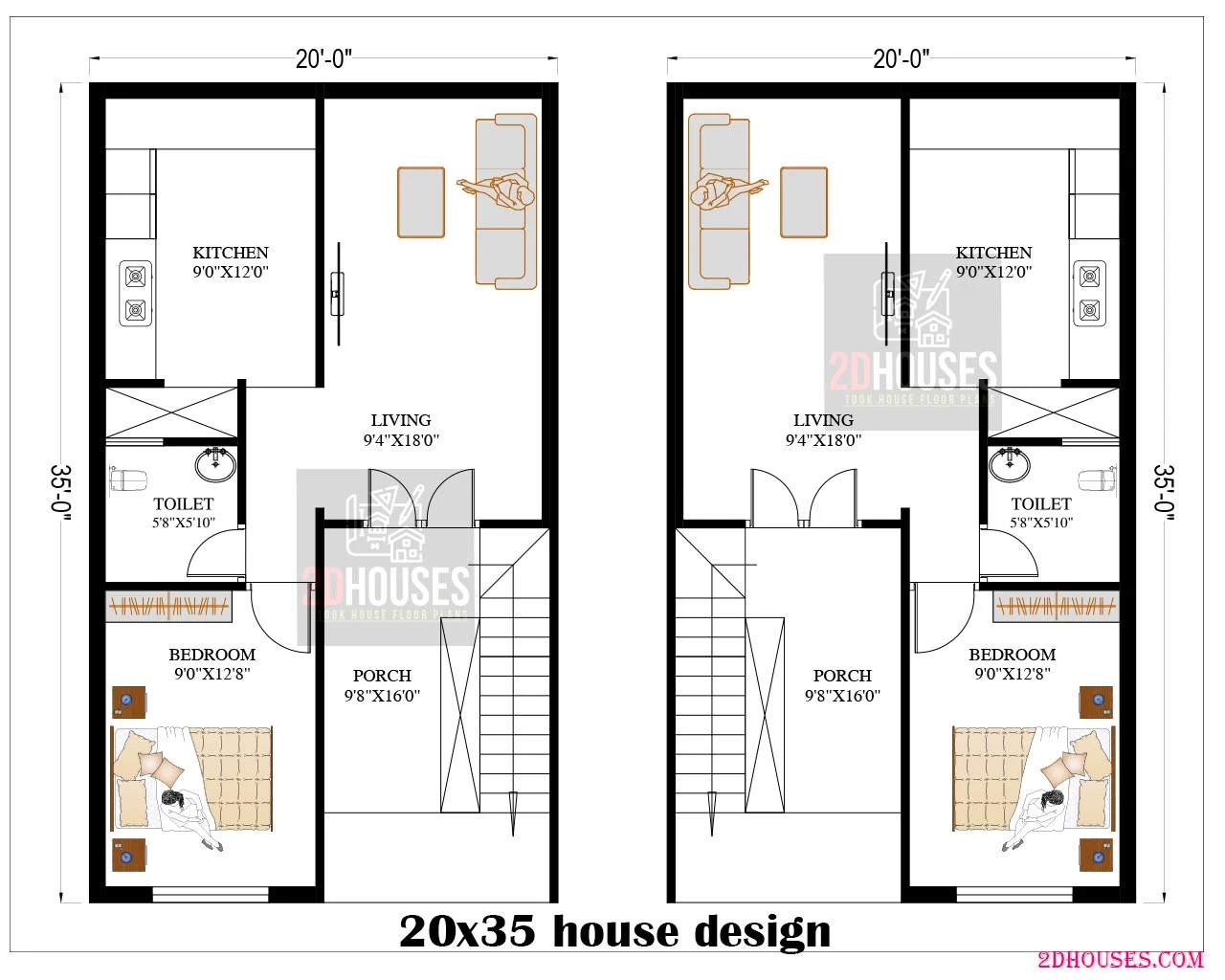 north facing 20x35 house plan