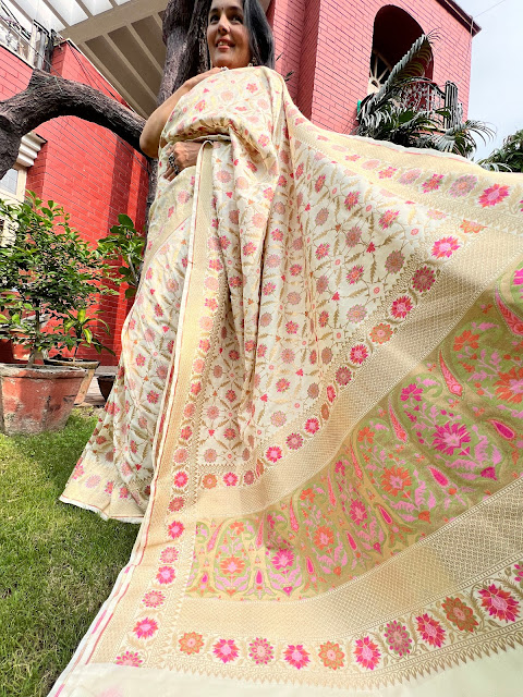 Cream Ektara silk saree