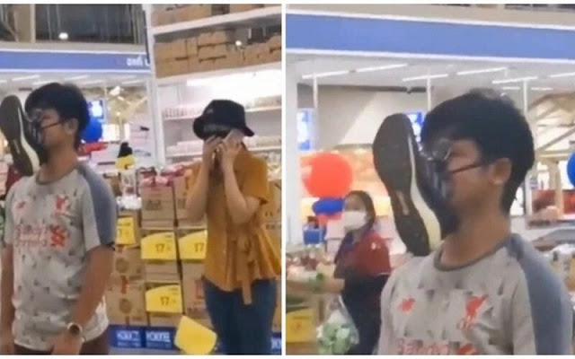 Viral Aksi Pria Gunakan Sepatu Sebagai Pengganti Masker Jadi Sorotan Netizen