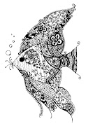 Labels: henna design ink art black and white illustration angel fish henna .