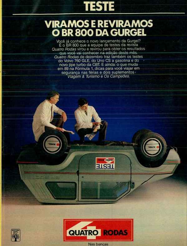 Anúncio da Revista Quatro Rodas em 1989 apresentando o teste do Gurgel BR 800