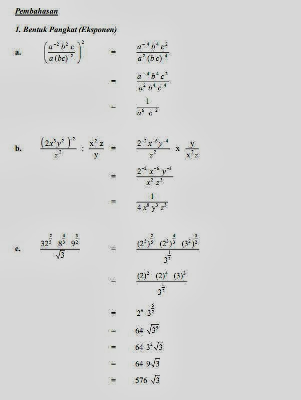 Matematika Di Sma Soal Dan Pembahasan Bab Pangkat Akar Dan Logaritma