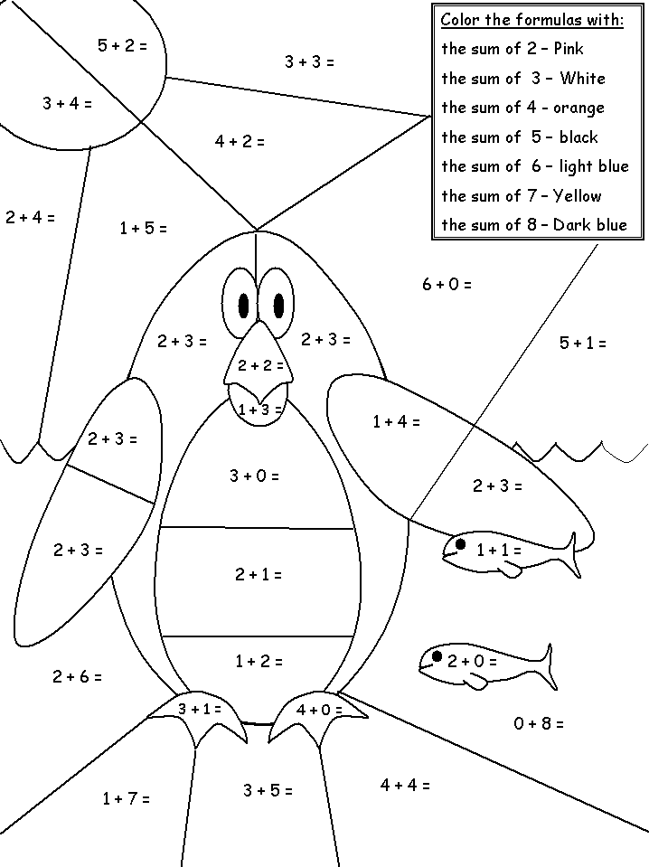 Coloring & Activity Pages: Penguin Color-By-Math