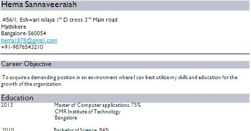 Mca Fresher Resume Model