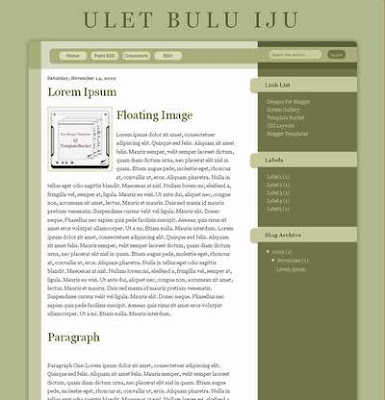 Ulet Bulu Iju Blogger Template 2 Columns, Fixed Width, White, Rounded Corners, Green