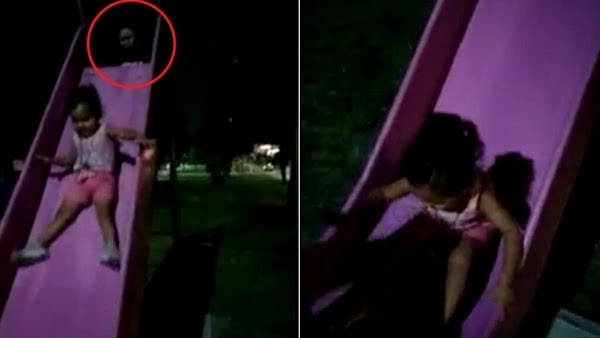 VIDEO: Una madre graba cómo una figura fantasmal empuja a su hija en un tobogán