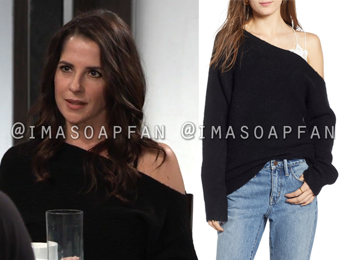 Sam McCall, Kelly Monaco, Black Ribbed Off-the-shoulder Sweater, General Hospital, GH