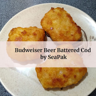 A plate of Budweiser Beer Battered Cod by Seapak ready to eat