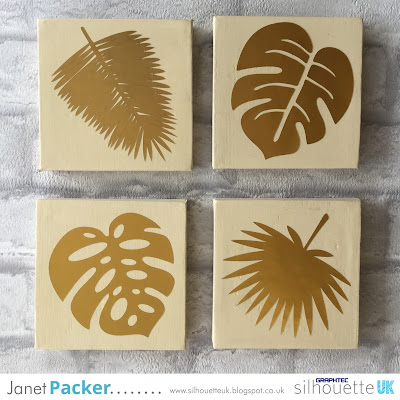 Mini Tropical Leaf Canvas Art using Silhouette Printable Gold Foil. designed by Janet Packer (CraftingQuine) https://craftingquine.blogspot.co.uk for Silhouette UK