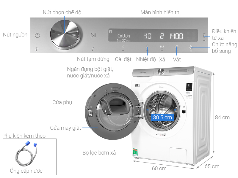 Máy giặt Samsung Inverter 9 Kg WW90TP54DSH/SV