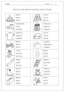 Hipótese de escrita silábica sem valor sonoro - Circule o nome da figura 4.