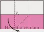 Bước 3: Mở lớp giấy trên cùng ra, kéo và gấp lớp giấy xuống sang phải