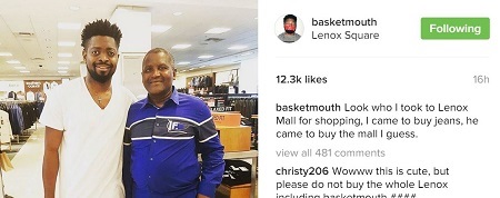 WOW!!! See Basketmouth Excited After Meeting Dangote at Lenox Mall (Photo)