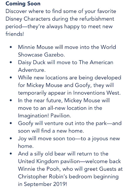 My Disney Experience Epcot Character Changes Announcement September 2019