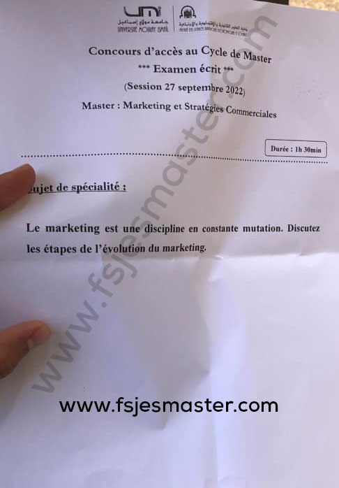 Exemple Concours Master Marketing et stratégies Commerciales 2022-2023 - Fsjes Meknès