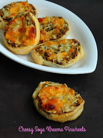 Cheesy Soya Kheema Pinwheels,Minced soya Pinwheels