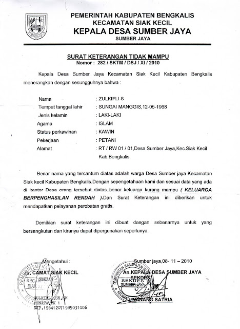 Contoh surat keterangan tidak mampu (miskin)  Contoh Surat