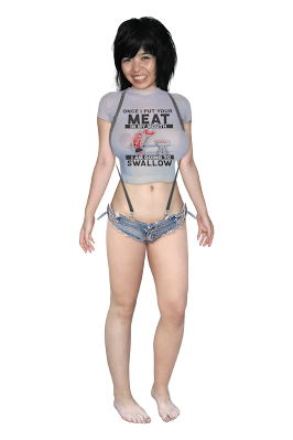 Girl in suspenders and revealing shirt PNG clipart