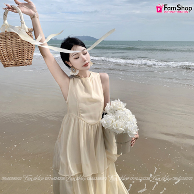 Váy maxi đi biển vàng VMXV570