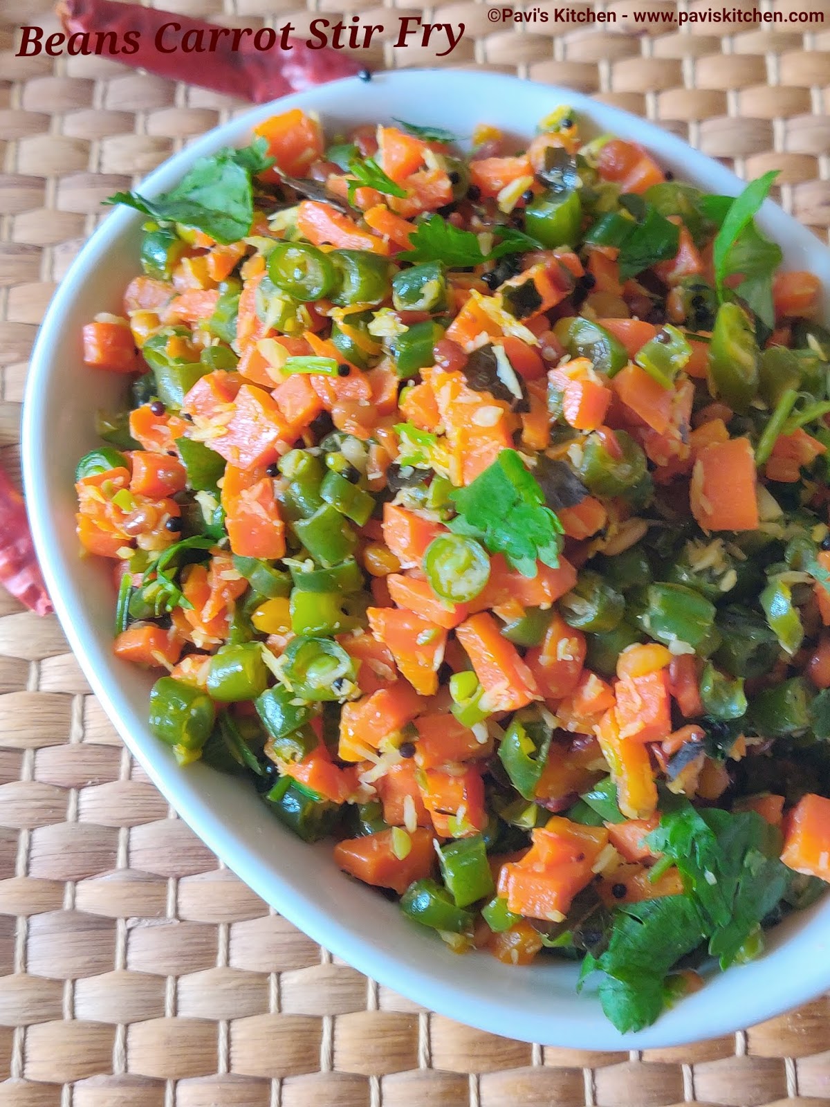 Carrot Green Beans Poriyal Recipe | Carrot Beans Thoran