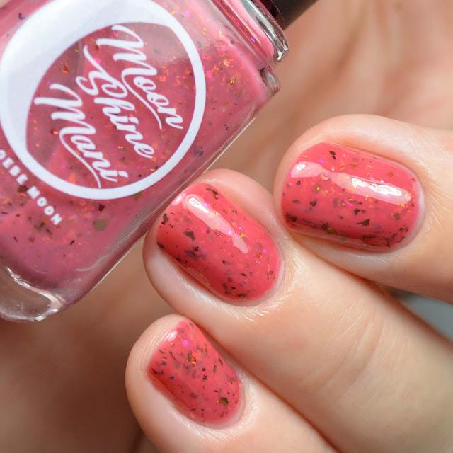 rose red nail polish with color shifting flakies